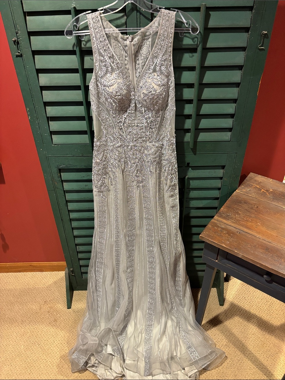 ellie wilde Silver Beaded Maxi Gown